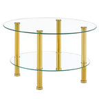 Table basse ronde en verre trempé Table basse cocktail Table d'appoint canapé Table basse centrale, Minimaliste 2 niveaux, Pieds en acier inoxydable plaqué or/argent-ModernLuxe