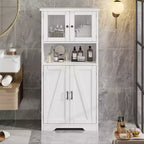 Meuble de cuisine de 137 cm de haut, meuble de rangement de style ferme avec portes vitrées et étagères réglables