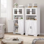 Meuble de cuisine de 137 cm de haut, meuble de rangement de style ferme avec portes vitrées et étagères réglables