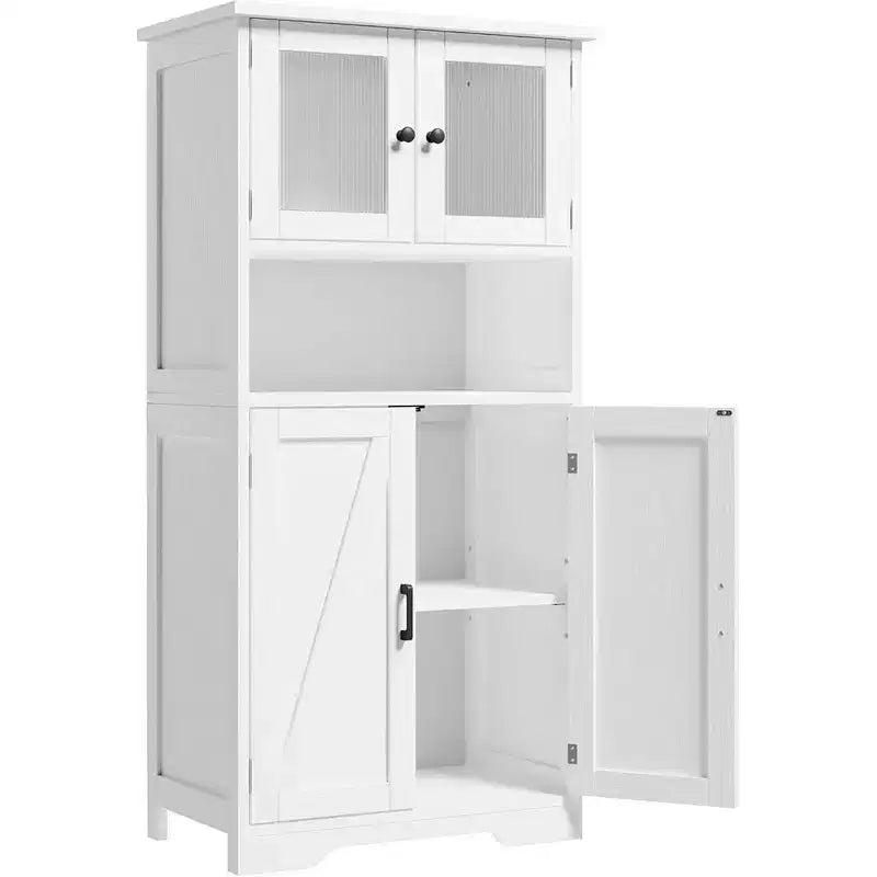 Meuble de cuisine de 137 cm de haut, meuble de rangement de style ferme avec portes vitrées et étagères réglables