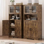 Meuble de cuisine de 137 cm de haut, meuble de rangement de style ferme avec portes vitrées et étagères réglables