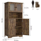 Meuble de cuisine de 137 cm de haut, meuble de rangement de style ferme avec portes vitrées et étagères réglables