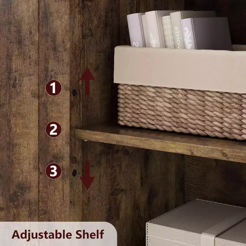 Meuble de cuisine de 137 cm de haut, meuble de rangement de style ferme avec portes vitrées et étagères réglables