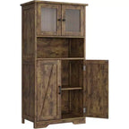 Meuble de cuisine de 137 cm de haut, meuble de rangement de style ferme avec portes vitrées et étagères réglables