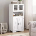 Meuble de cuisine de 137 cm de haut, meuble de rangement de style ferme avec portes vitrées et étagères réglables
