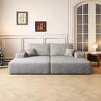 74.8 Modern Sofa bed With Dual sleeper, lounger for moviebonus room,Grey (Plush Corduroy Fabric)