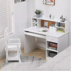 Bureau blanc pour enfants, ensemble bureau et chaise avec étagère, tableau d'affichage et armoires - Idéal pour les garçons et les filles de 3 à 8 ans