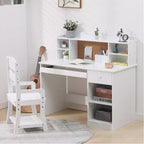 Bureau blanc pour enfants, ensemble bureau et chaise avec étagère, tableau d'affichage et armoires - Idéal pour les garçons et les filles de 3 à 8 ans
