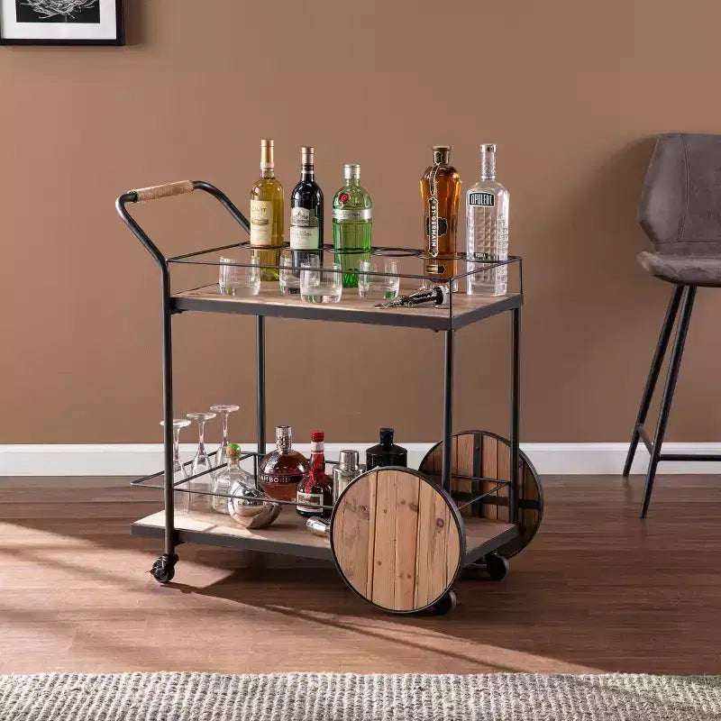 Chariot de bar en bois recyclé Pemton - Naturel - SEI