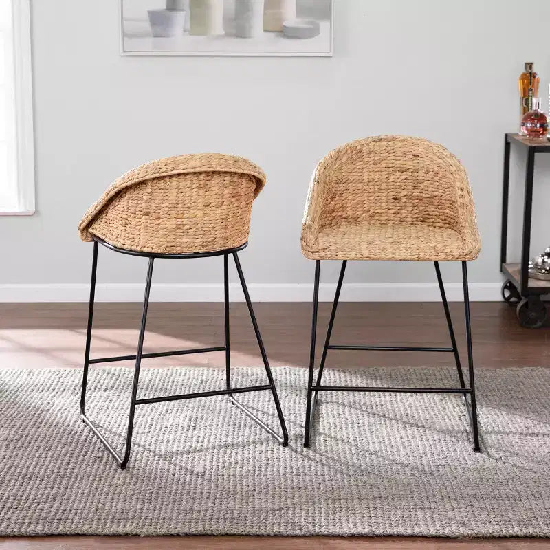 Landrine 35 Tabourets de bar en jacinthe d'eau - (Lot de 2) - Naturel - SEI