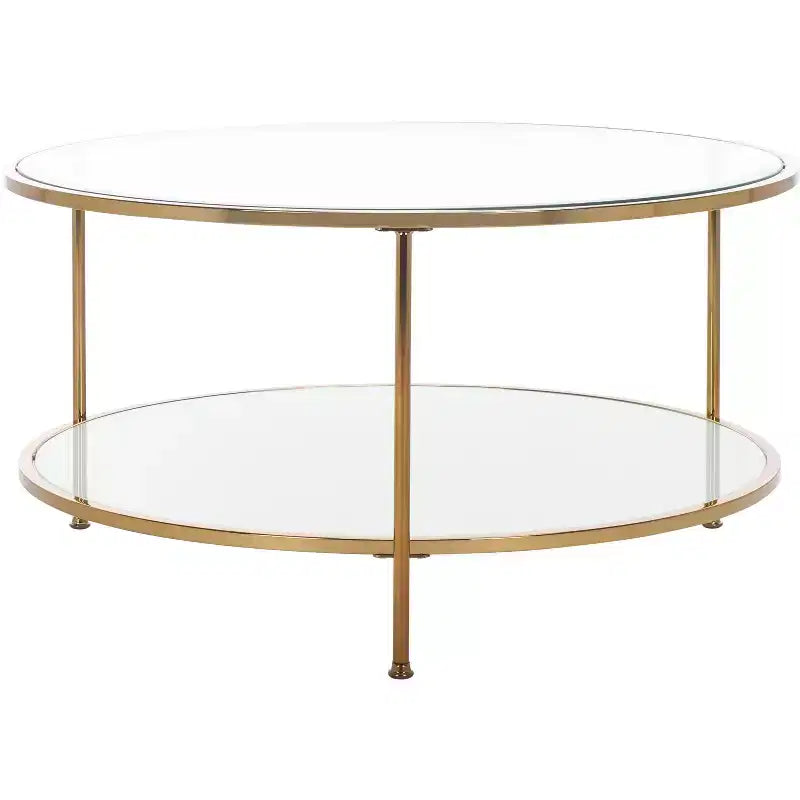 Risa Round Coffee Table with Storage - Gold - SEI
