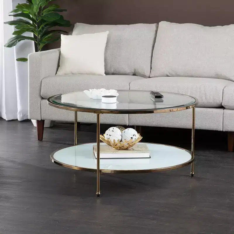 Table basse ronde Risa avec rangement - Doré - SEI