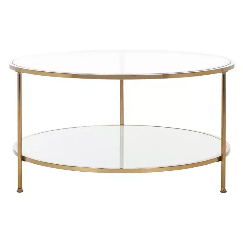 Table basse ronde Risa avec rangement - Doré - SEI