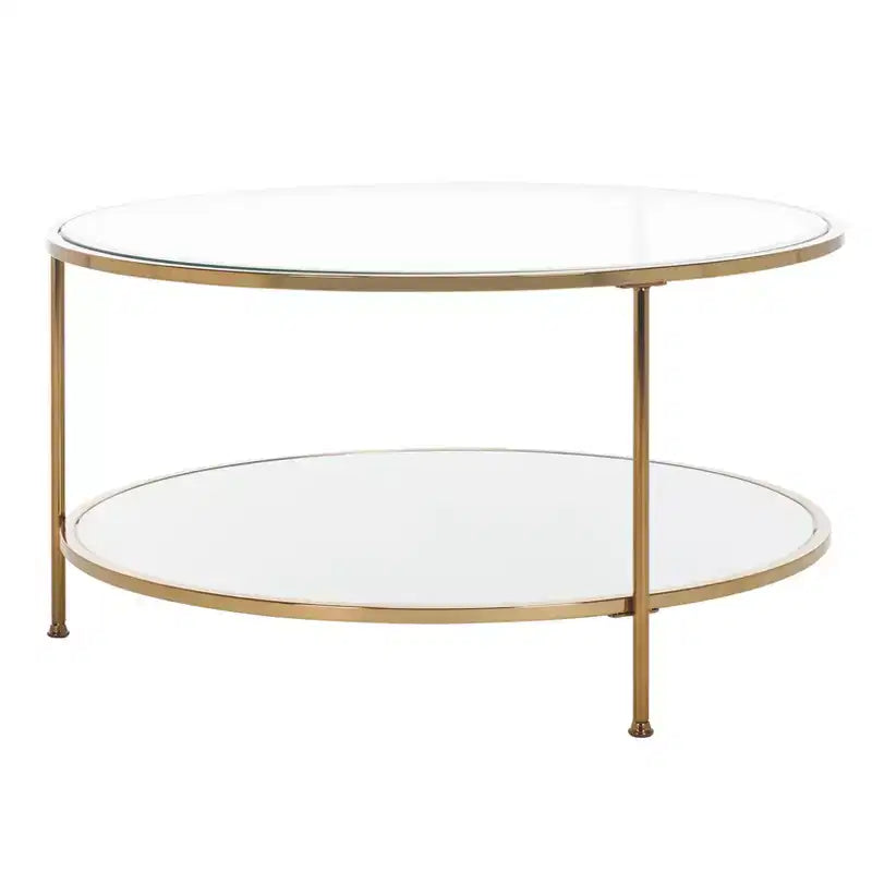 Table basse ronde Risa avec rangement - Doré - SEI