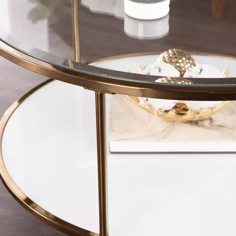 Table basse ronde Risa avec rangement - Doré - SEI