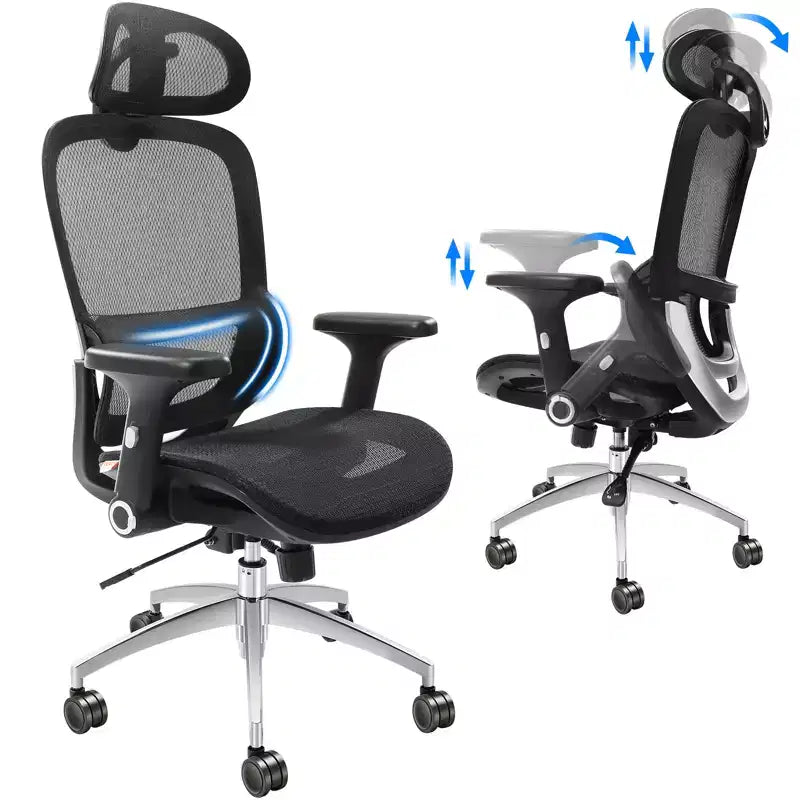 VEVOR Mesh Office Chair, Adjustable High Back Desk Chair with Mesh Seat, Angle and Height Adjustable Home Office Chair with Lumbar and Head Support