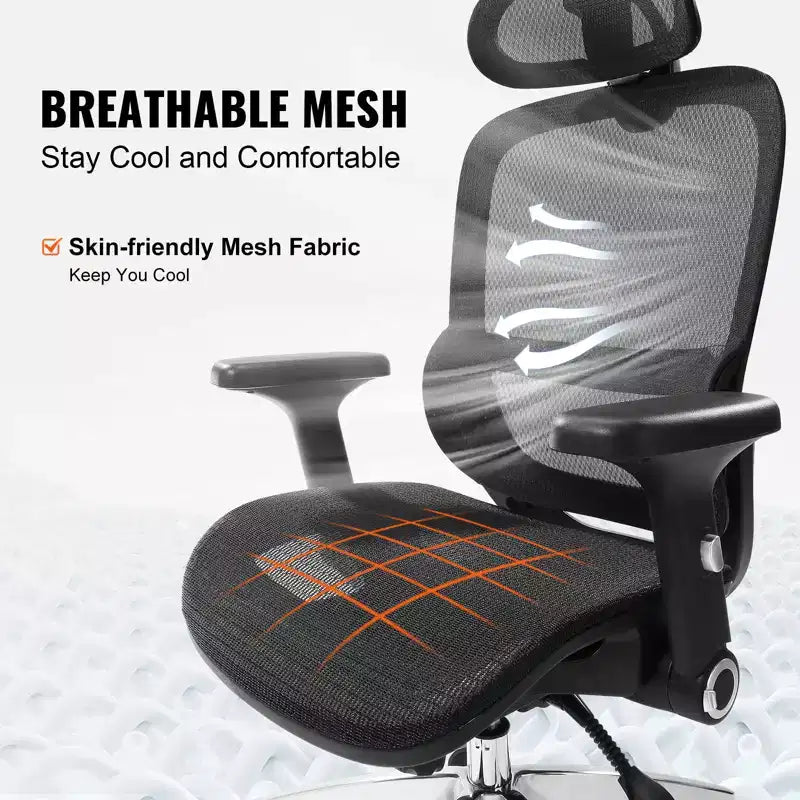Chaise de bureau en maille VEVOR, chaise de bureau réglable à dossier haut avec siège en maille, chaise de bureau à domicile réglable en angle et en hauteur avec support lombaire et appui-tête