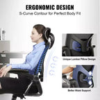 Chaise de bureau VEVOR avec support lombaire réglable, chaise de bureau ergonomique à dossier haut avec appui-tête réglable, dossier de chaise de bureau ergonomique
