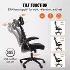 Chaise de bureau VEVOR avec support lombaire réglable, chaise de bureau ergonomique à dossier haut avec appui-tête réglable, dossier de chaise de bureau ergonomique