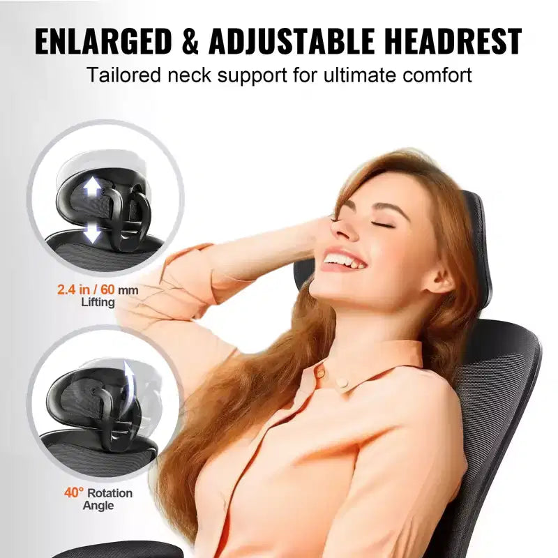 Chaise de bureau VEVOR avec support lombaire réglable, chaise de bureau ergonomique à dossier haut avec appui-tête réglable, dossier de chaise de bureau ergonomique