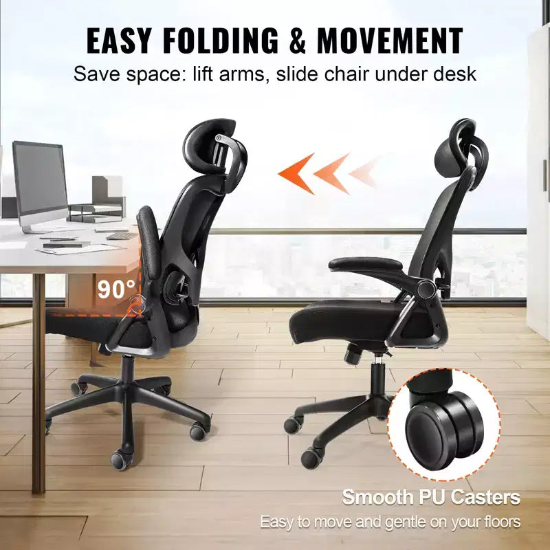 Chaise de bureau VEVOR avec support lombaire réglable, chaise de bureau ergonomique à dossier haut avec appui-tête réglable, dossier de chaise de bureau ergonomique
