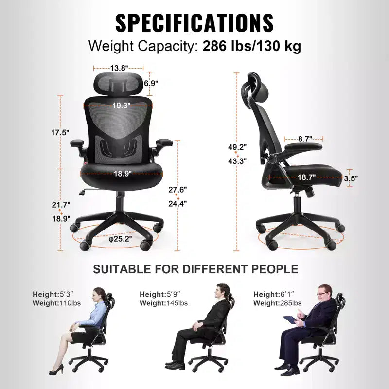 Chaise de bureau VEVOR avec support lombaire réglable, chaise de bureau ergonomique à dossier haut avec appui-tête réglable, dossier de chaise de bureau ergonomique