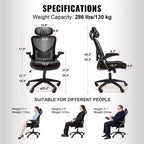 Chaise de bureau VEVOR avec support lombaire réglable, chaise de bureau ergonomique à dossier haut avec appui-tête réglable, dossier de chaise de bureau ergonomique