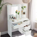 Coiffeuse avec miroir et lumières, 3 modes d'éclairage Coiffeuse avec 4 tiroirs et multiprise intégrée