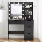 Coiffeuse avec miroir et lumières, 3 modes d'éclairage Coiffeuse avec 4 tiroirs et multiprise intégrée