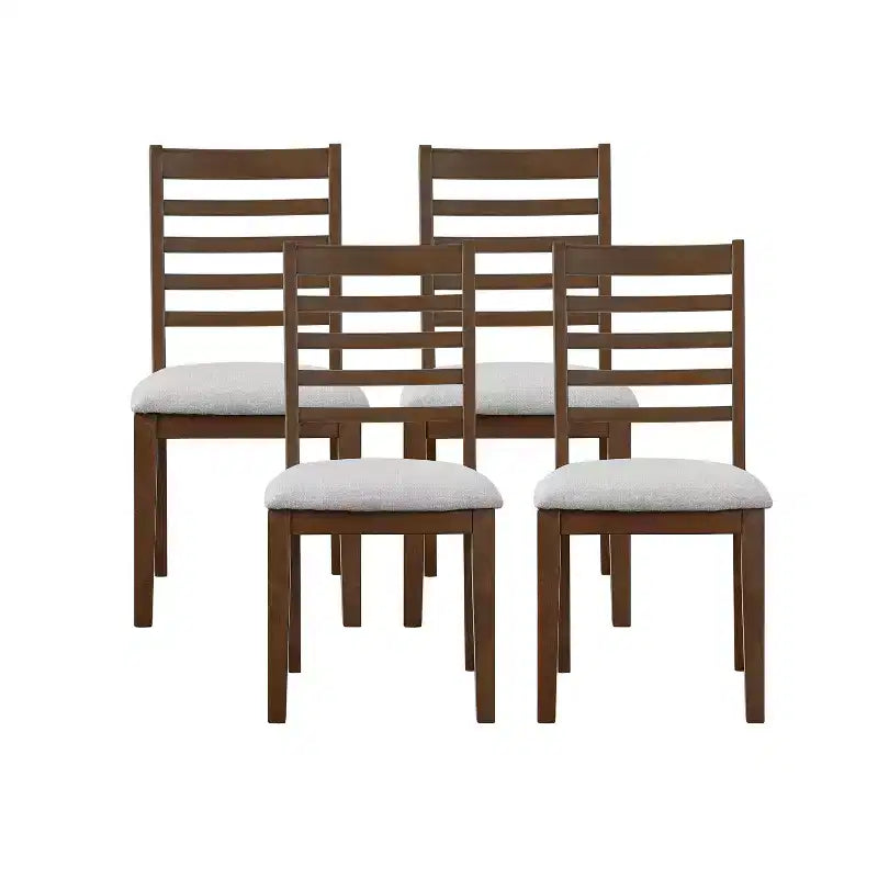 Lot de 2/4 chaises de salle à manger de ferme, chaises de salle à manger rembourrées, chaises sans accoudoirs avec dossier haut en échelle, naturel/marron+beige-ModernLuxe