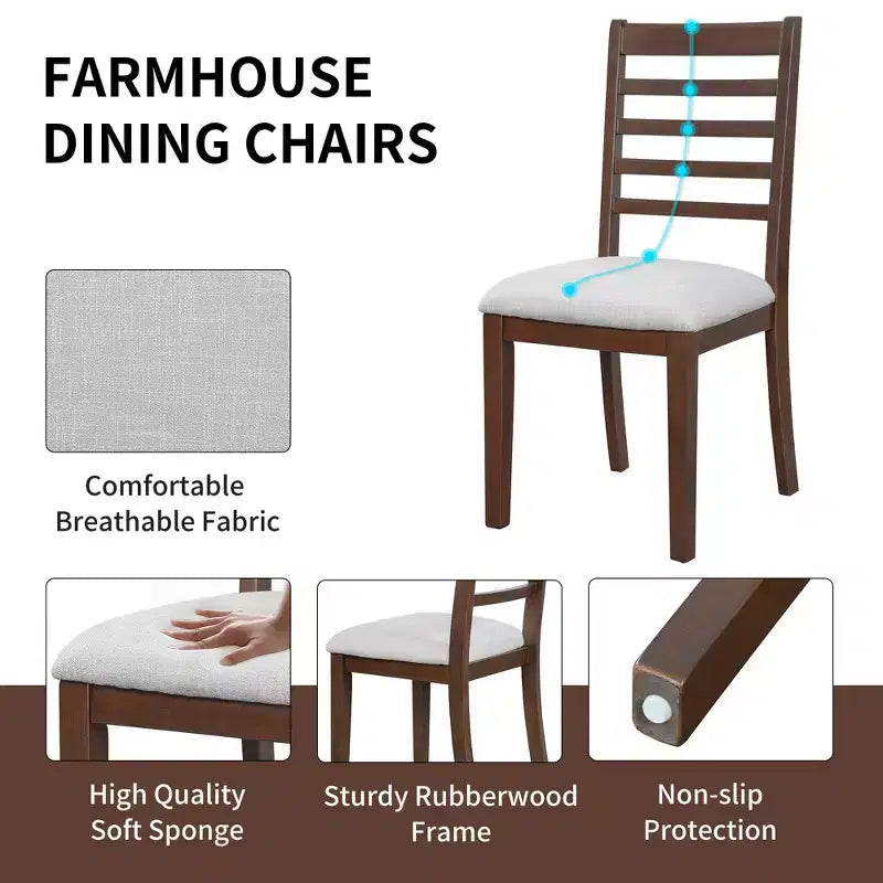 Lot de 2/4 chaises de salle à manger de ferme, chaises de salle à manger rembourrées, chaises sans accoudoirs avec dossier haut en échelle, naturel/marron+beige-ModernLuxe