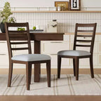 Set of 2/4 Farmhouse Dining Chairs Upholstered Dining Chairs Armless Chairs with High Ladder Back, Natural/Brown+Beige-ModernLuxe
