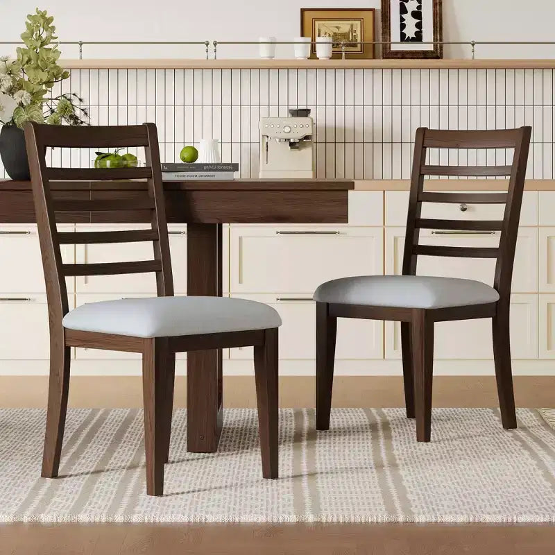 Set of 2/4 Farmhouse Dining Chairs Upholstered Dining Chairs Armless Chairs with High Ladder Back, Natural/Brown+Beige-ModernLuxe