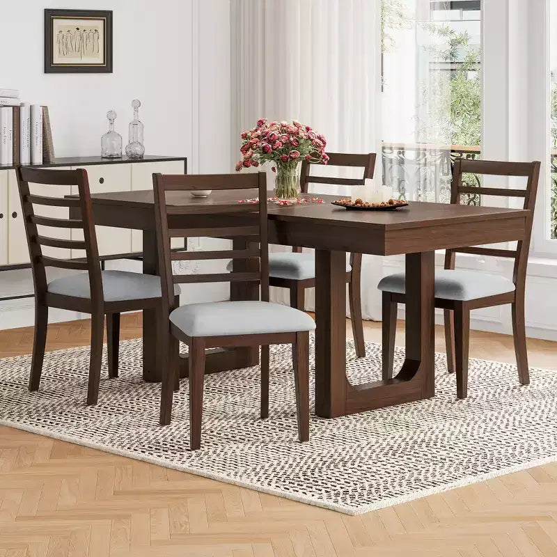 Lot de 2/4 chaises de salle à manger de ferme, chaises de salle à manger rembourrées, chaises sans accoudoirs avec dossier haut en échelle, naturel/marron+beige-ModernLuxe