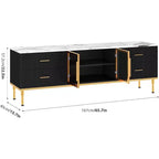 Meuble TV de 65 pouces avec lumières LED, centre de divertissement moderne pour téléviseurs jusqu'à 75 pouces, portes vitrées, motif ondulé, 4 tiroirs, pour salon