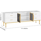 Meuble TV de 65 pouces avec lumières LED, centre de divertissement moderne pour téléviseurs jusqu'à 75 pouces, portes vitrées, motif ondulé, 4 tiroirs, pour salon