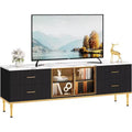 65 Inch TV Stand with LED Lights, Modern Entertainment Center for TVs Up to 75 Inch, Glass Doors, Wave Pattern, 4 Drawers, for Living Room