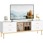 Meuble TV de 65 pouces avec lumières LED, centre de divertissement moderne pour téléviseurs jusqu'à 75 pouces, portes vitrées, motif ondulé, 4 tiroirs, pour salon