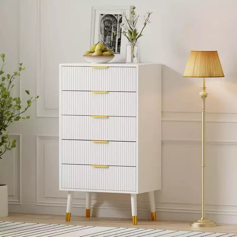 Commode à 5 tiroirs avec rangement, commode avec poignées en métal, table de chevet moderne et minimaliste, armoire de rangement pour salon, chambre à coucher, couloir