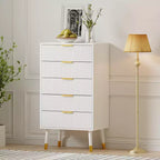 Commode à 5 tiroirs avec rangement, commode avec poignées en métal, table de chevet moderne et minimaliste, armoire de rangement pour salon, chambre à coucher, couloir