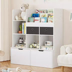 47,8 pouces - Étagère à livres et organisateur de jouets pour enfants avec tiroirs et casiers pour salle de jeux, salle de classe et chambre d'enfant - Blanc