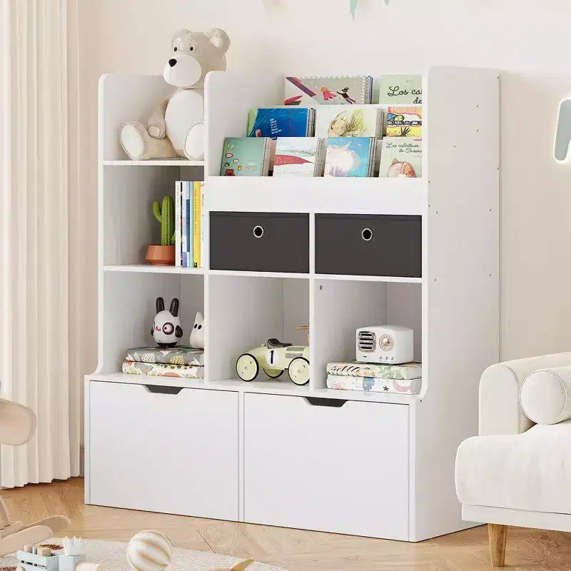 47,8 pouces - Étagère à livres et organisateur de jouets pour enfants avec tiroirs et casiers pour salle de jeux, salle de classe et chambre d'enfant - Blanc