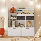 47,8 pouces - Étagère à livres et organisateur de jouets pour enfants avec tiroirs et casiers pour salle de jeux, salle de classe et chambre d'enfant - Blanc