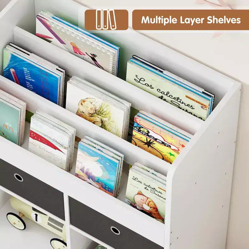 47,8 pouces - Étagère à livres et organisateur de jouets pour enfants avec tiroirs et casiers pour salle de jeux, salle de classe et chambre d'enfant - Blanc