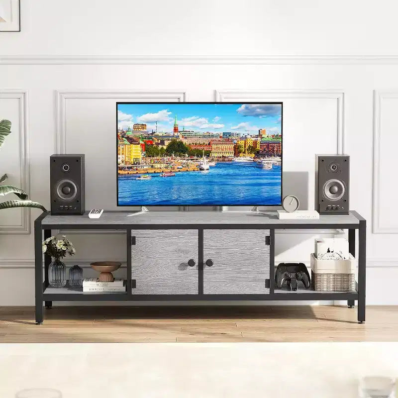 Meuble TV jusqu'à 75 pouces, Meuble TV avec rangement et pieds réglables, Console TV