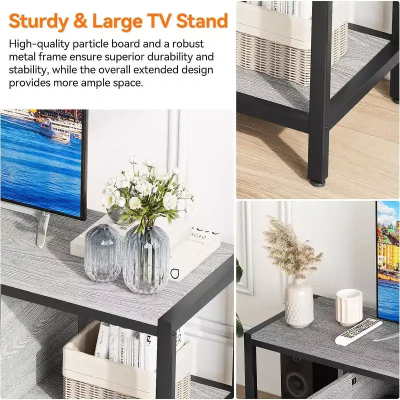 Meuble TV jusqu'à 75 pouces, Meuble TV avec rangement et pieds réglables, Console TV