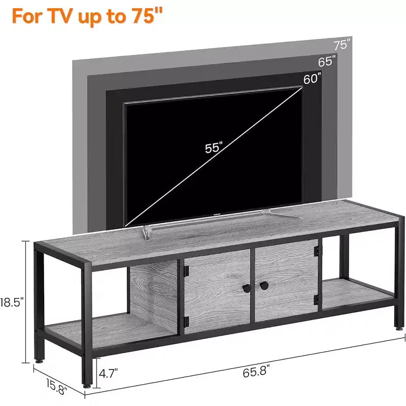 Meuble TV jusqu'à 75 pouces, Meuble TV avec rangement et pieds réglables, Console TV
