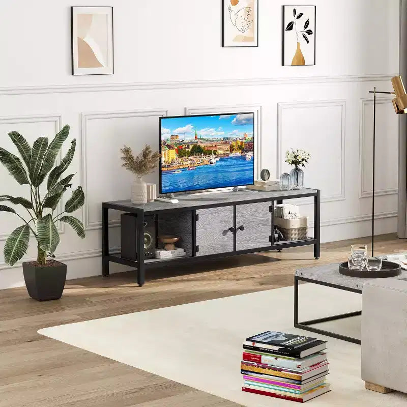 Meuble TV jusqu'à 75 pouces, Meuble TV avec rangement et pieds réglables, Console TV