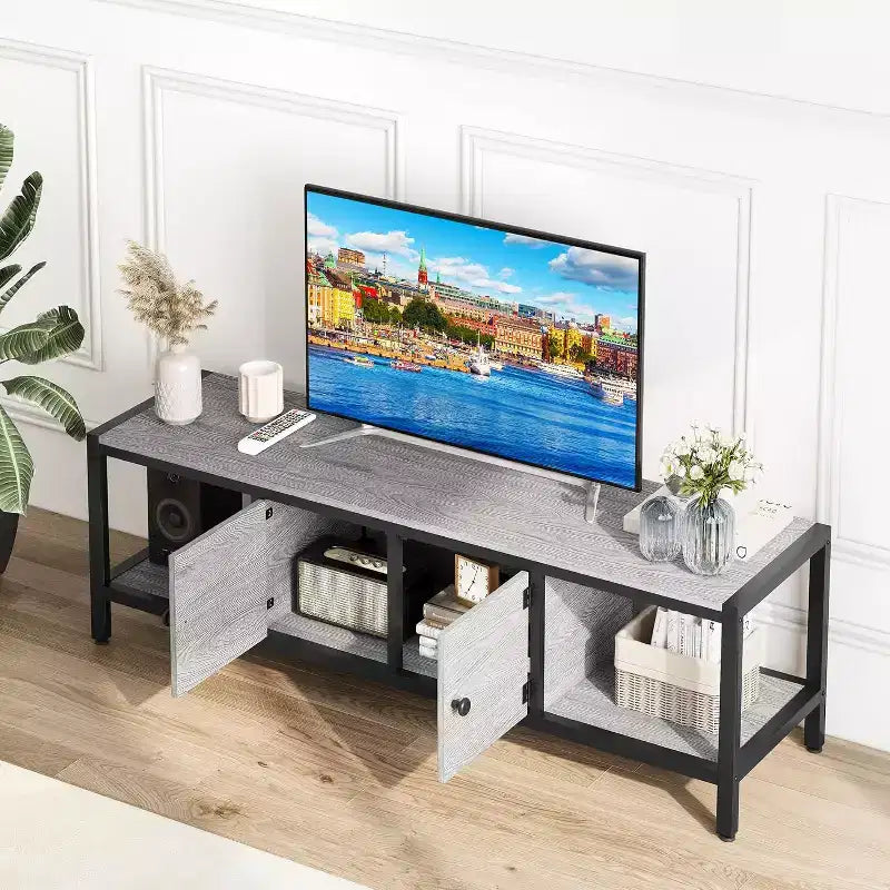 Meuble TV jusqu'à 75 pouces, Meuble TV avec rangement et pieds réglables, Console TV
