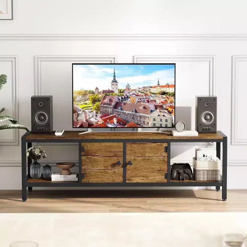 Meuble TV jusqu'à 75 pouces, Meuble TV avec rangement et pieds réglables, Console TV